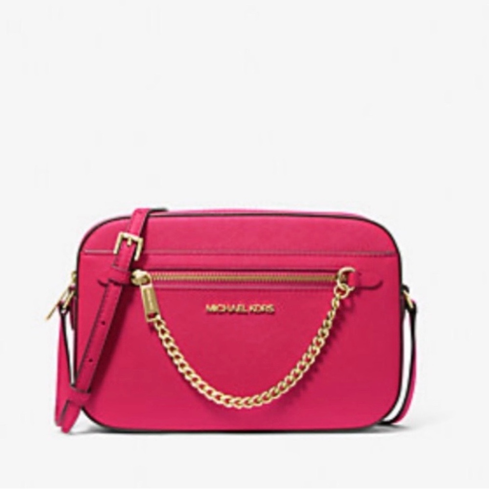 Michael Kors Jet Set Saffiano Fuchsia Crossbody Bag with Gold Chain NWOT